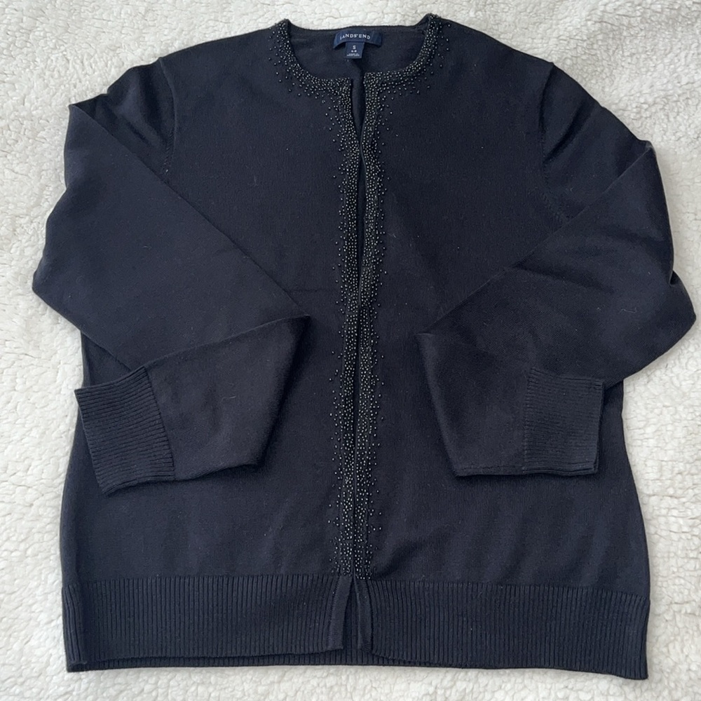 Black cardigan sweater with beading